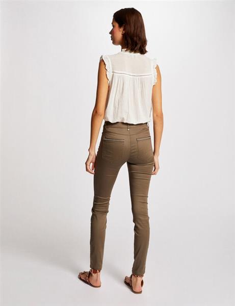 Grote foto slim trousers with wet effect 212 palona khaki kleding dames broeken en pantalons