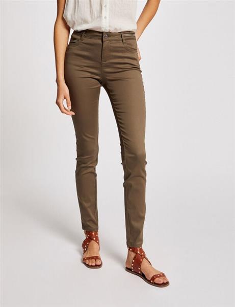 Grote foto slim trousers with wet effect 212 palona khaki kleding dames broeken en pantalons