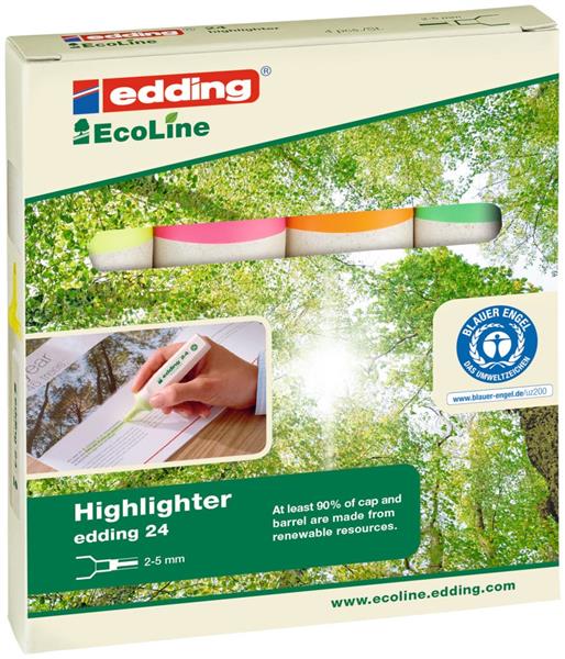 Grote foto edding 24 ecoline tekst marker assortiment set 4 kleuren 2 5 mm schuin doe het zelf en verbouw gereedschappen en machines