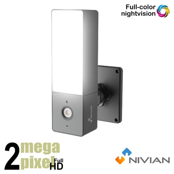 Grote foto nivian buitenlamp met camera wifi audio sd kaart slot ipc l1 audio tv en foto videobewakingsapparatuur