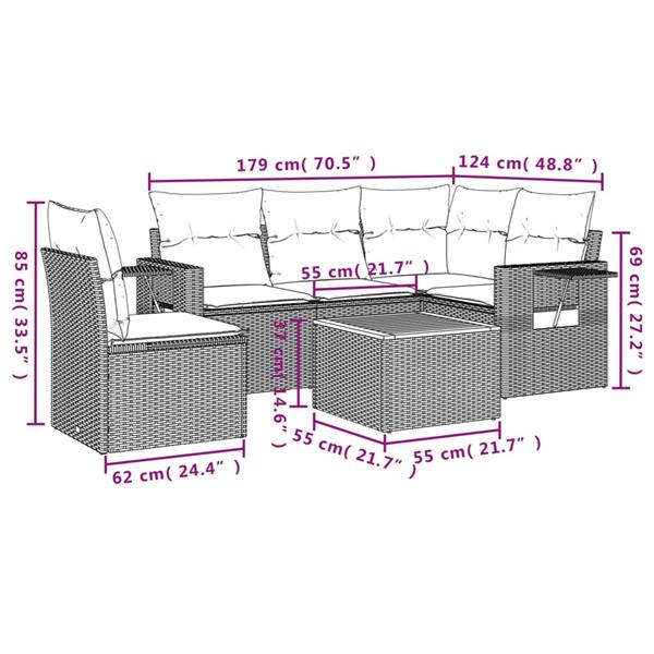 Grote foto vidaxl 6 delige loungeset met kussens poly rattan zwart tuin en terras tuinmeubelen