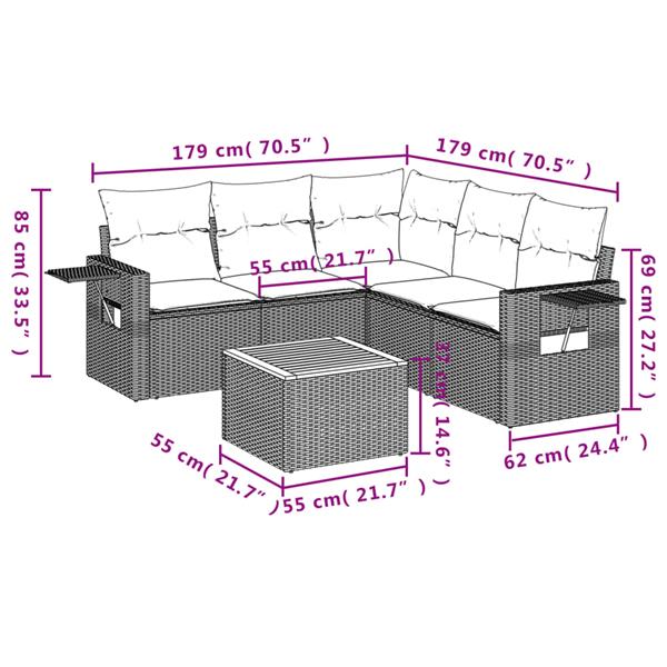 Grote foto vidaxl 6 delige loungeset met kussens poly rattan zwart tuin en terras tuinmeubelen