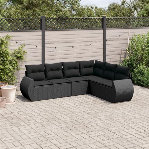 Grote foto vidaxl 6 delige loungeset met kussens poly rattan zwart tuin en terras tuinmeubelen