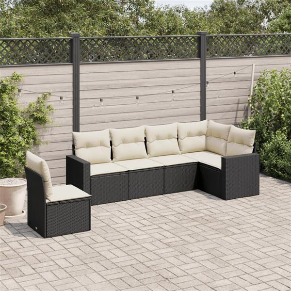 Grote foto vidaxl 6 delige loungeset met kussens poly rattan zwart tuin en terras tuinmeubelen