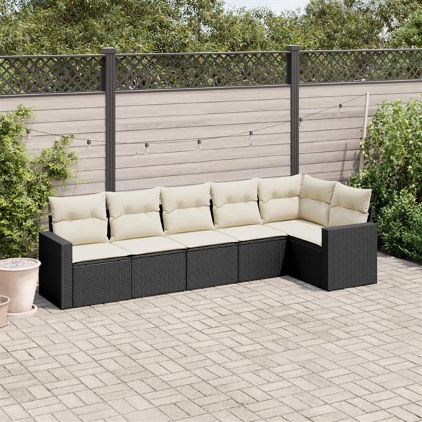 Grote foto vidaxl 6 delige loungeset met kussens poly rattan zwart tuin en terras tuinmeubelen