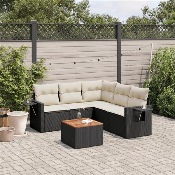 Grote foto vidaxl 6 delige loungeset met kussens poly rattan zwart tuin en terras tuinmeubelen