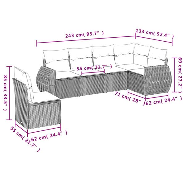 Grote foto vidaxl 6 delige loungeset met kussens poly rattan zwart tuin en terras tuinmeubelen