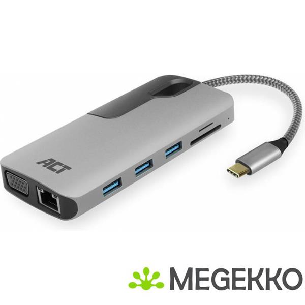 Grote foto act usb c naar hdmi of vga female multiport adapter ethernet 3x usb a cardreader audio pd pass computers en software overige computers en software