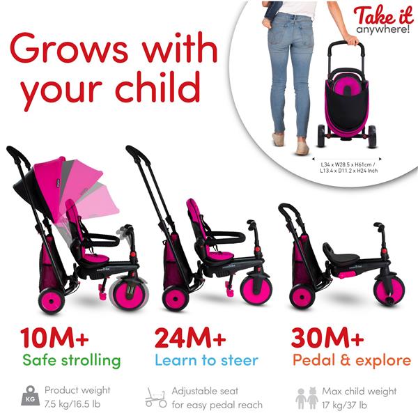 Grote foto smartrike str3 opvouwbare kinderwagen trike roze kinderen en baby los speelgoed