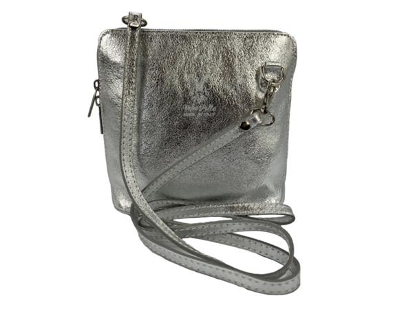 Grote foto silver diamond vera pelle italiaans leren schoudertasje rits rondom kleding dames sieraden