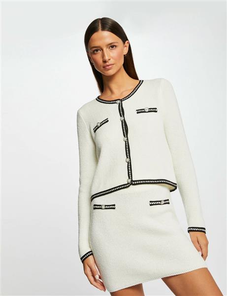 Grote foto vest met contrasterende e strepen 232 mkate off white kleding dames truien en vesten