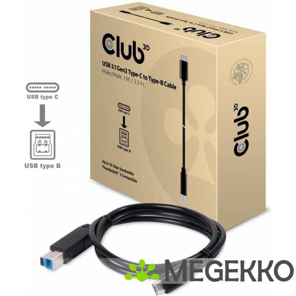 Grote foto club3d usb 3.1 gen2 type c to type b cable male male 1 m. 3.3 ft. computers en software overige computers en software