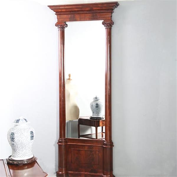 Grote foto monumentale spiegel louis phillipe ca 1840 mahonie drie delig no.931110 antiek en kunst spiegels