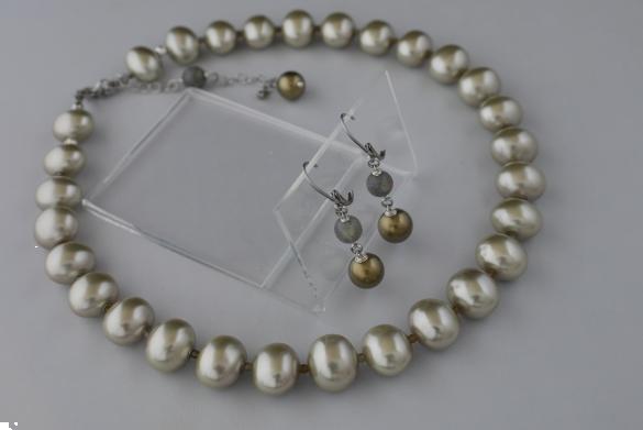 Grote foto licht groene shell pearl labradoriet set sieraden tassen en uiterlijk kettingen