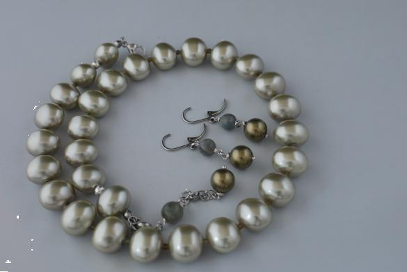 Grote foto licht groene shell pearl labradoriet set sieraden tassen en uiterlijk kettingen