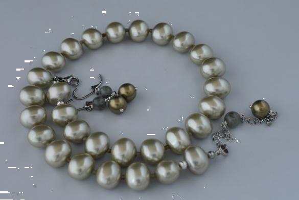 Grote foto licht groene shell pearl labradoriet set sieraden tassen en uiterlijk kettingen