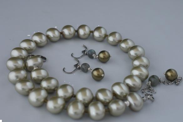 Grote foto licht groene shell pearl labradoriet set sieraden tassen en uiterlijk kettingen