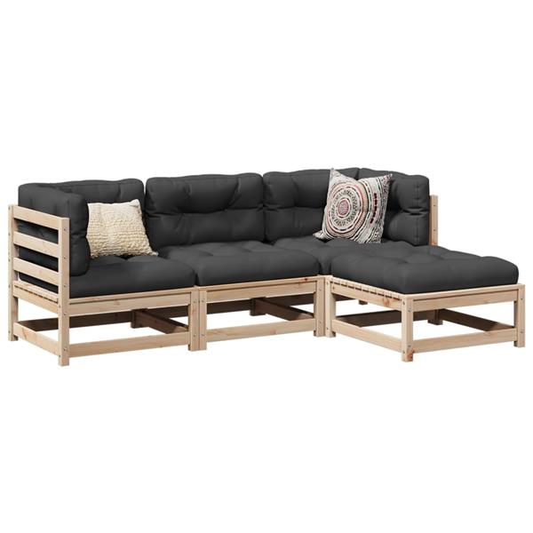 Grote foto vidaxl 4 delige loungeset met kussens massief grenenhout tuin en terras tuinmeubelen