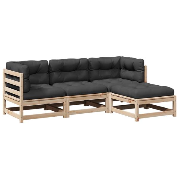 Grote foto vidaxl 4 delige loungeset met kussens massief grenenhout tuin en terras tuinmeubelen