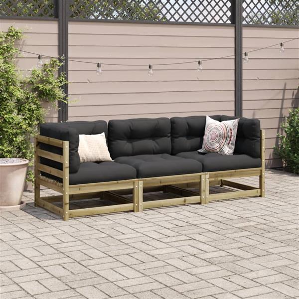 Grote foto vidaxl 3 delige loungeset met kussens ge mpregneerd grenenhout tuin en terras tuinmeubelen