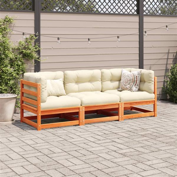 Grote foto vidaxl 3 delige loungeset met kussens massief grenenhout wasbruin tuin en terras tuinmeubelen
