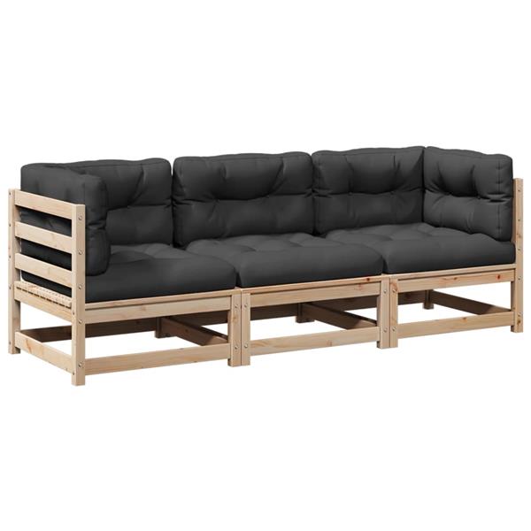 Grote foto vidaxl 3 delige loungeset met kussens massief grenenhout tuin en terras tuinmeubelen