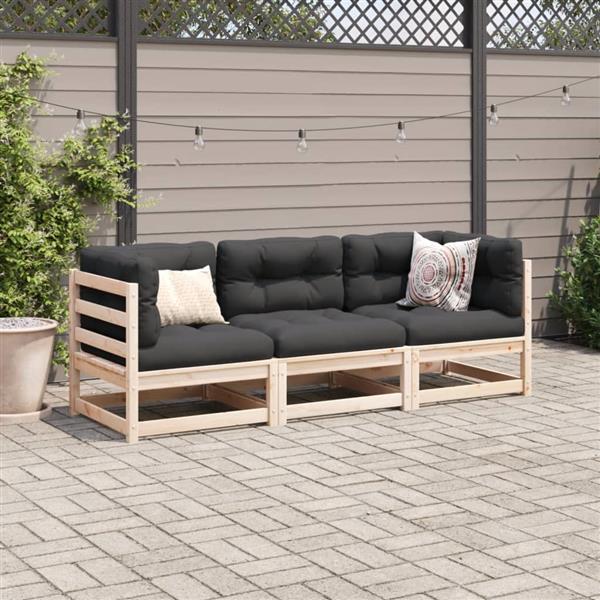Grote foto vidaxl 3 delige loungeset met kussens massief grenenhout tuin en terras tuinmeubelen