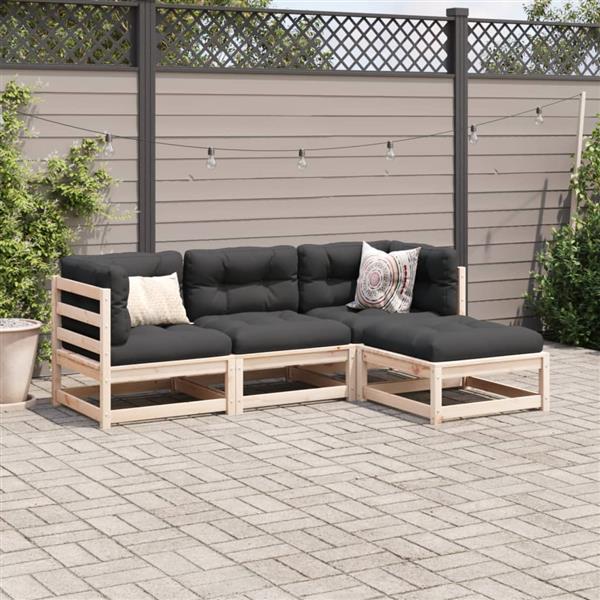 Grote foto vidaxl 4 delige loungeset met kussens massief grenenhout tuin en terras tuinmeubelen