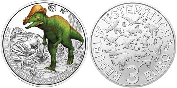 Grote foto oostenrijk 3 euro 2022 pachycephalosaurus verzamelen munten overige