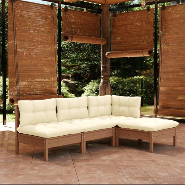Grote foto vidaxl 4 delige loungeset met kussens grenenhout honingbruin tuin en terras tuinmeubelen