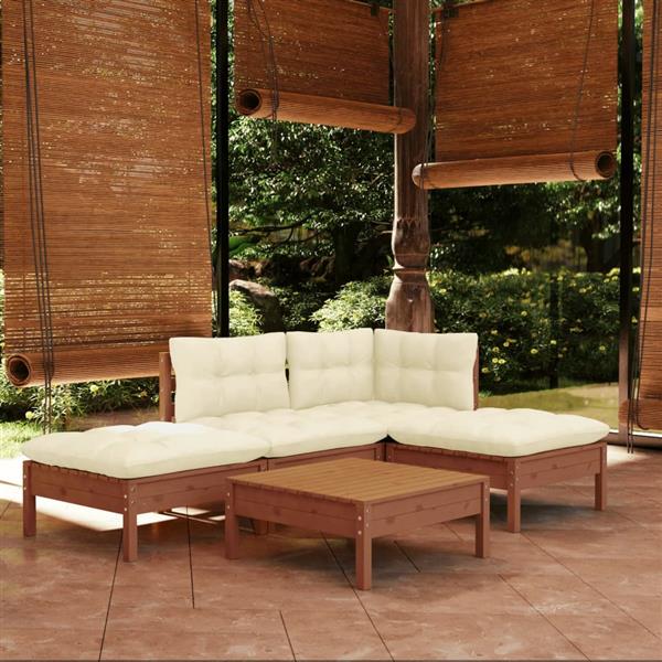 Grote foto vidaxl 5 delige loungeset met kussens grenenhout honingbruin tuin en terras tuinmeubelen