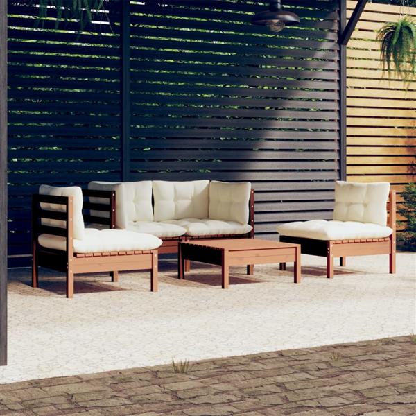 Grote foto vidaxl 5 delige loungeset met kussens massief grenenhout tuin en terras tuinmeubelen