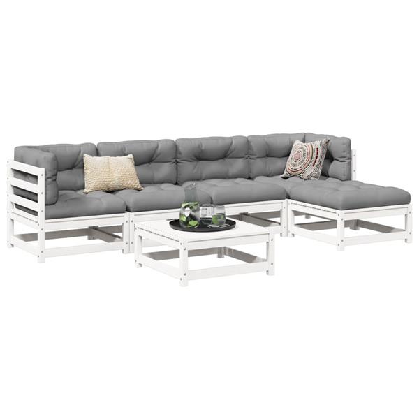 Grote foto vidaxl 6 delige loungeset massief grenenhout wit tuin en terras tuinmeubelen