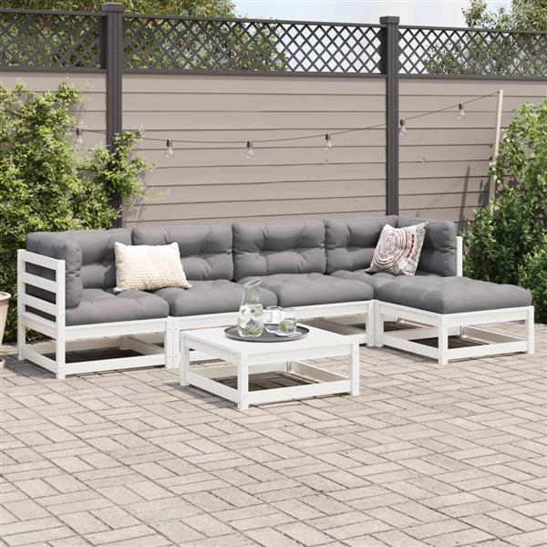 Grote foto vidaxl 6 delige loungeset massief grenenhout wit tuin en terras tuinmeubelen