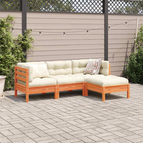 Grote foto vidaxl 4 delige loungeset met kussens massief grenenhout wasbruin tuin en terras tuinmeubelen