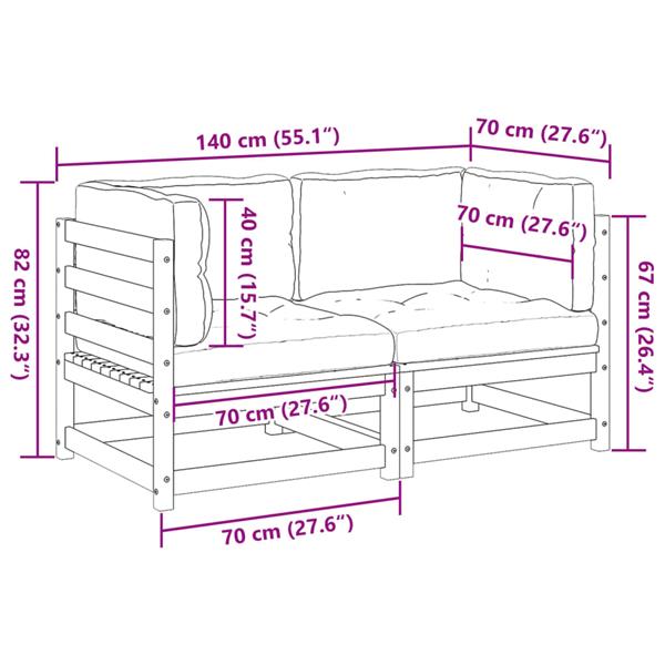 Grote foto vidaxl 2 delige loungeset met kussens massief grenenhout tuin en terras tuinmeubelen