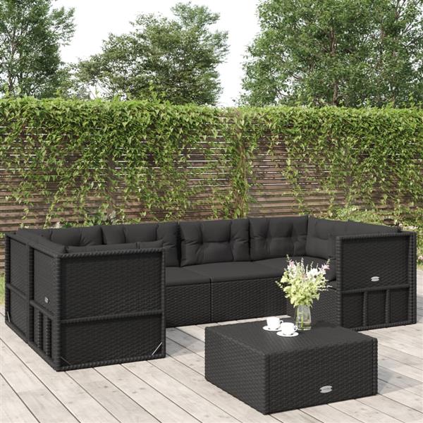 Grote foto vidaxl 6 delige loungeset met kussens poly rattan zwart tuin en terras tuinmeubelen