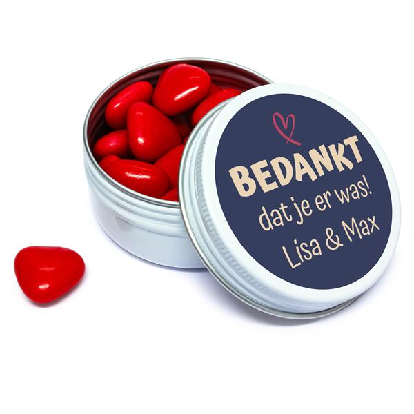 Grote foto huwelijksbedankjes blikjes met tekst diversen cadeautjes en bonnen