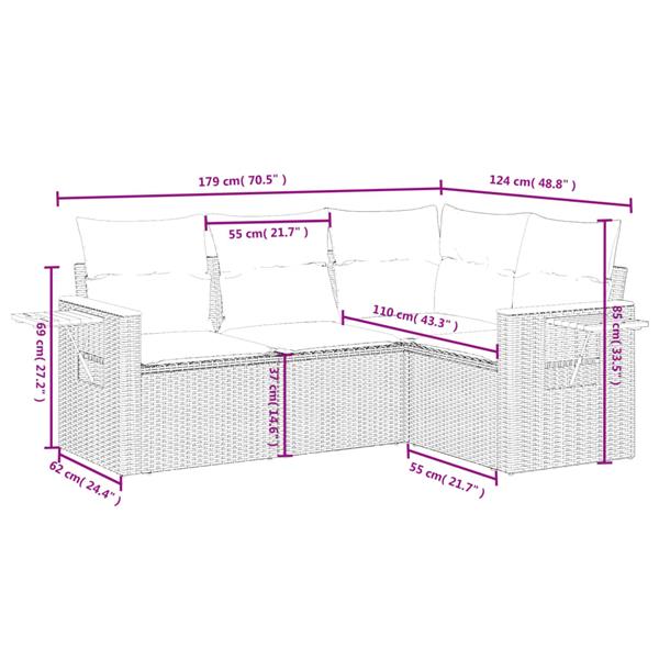 Grote foto vidaxl 4 delige loungeset met kussens poly rattan grijs tuin en terras tuinmeubelen