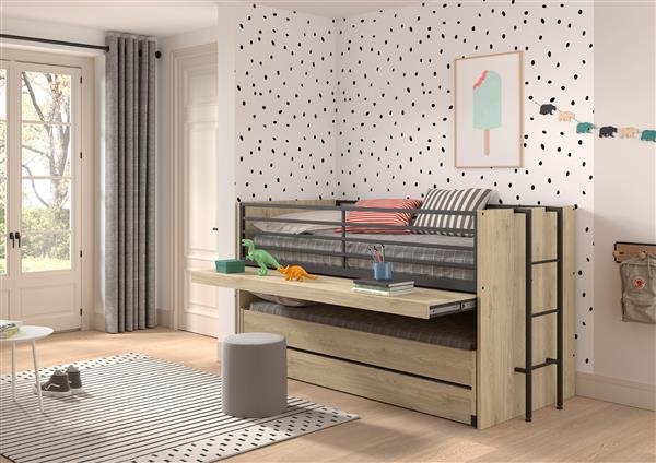 Grote foto sam halfhoogslaper met bureau logeerbed en lade eikenkleur vipack kinderen en baby complete kinderkamers