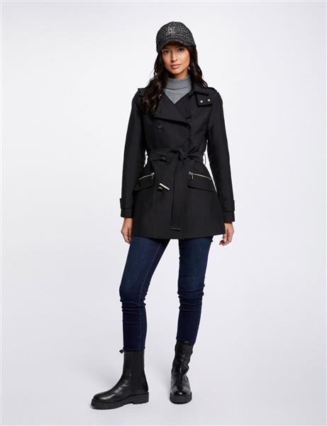 Grote foto waisted belted trenchcoat with hood 241 gladia black kleding dames jassen zomer