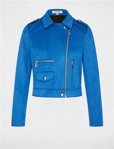 Grote foto zipped short suede jacket 241 gousmi blue kleding dames jassen zomer