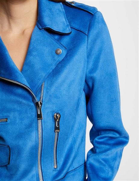 Grote foto zipped short suede jacket 241 gousmi blue kleding dames jassen zomer