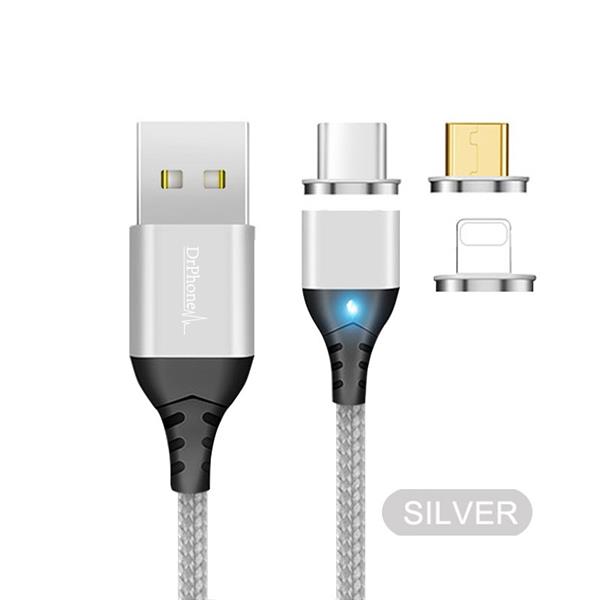 Grote foto drphone echo series 2 meter zilver magnetische usb c kabel 3a type c oplaadkabel snellader telecommunicatie opladers en autoladers