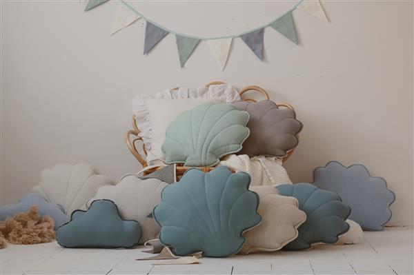 Grote foto schelp kussen velvet xl powder mint powder mint kinderen en baby complete kinderkamers