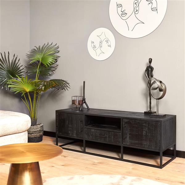 Grote foto tv meubel denver black 145 cm mangohout en metaal huis en inrichting overige