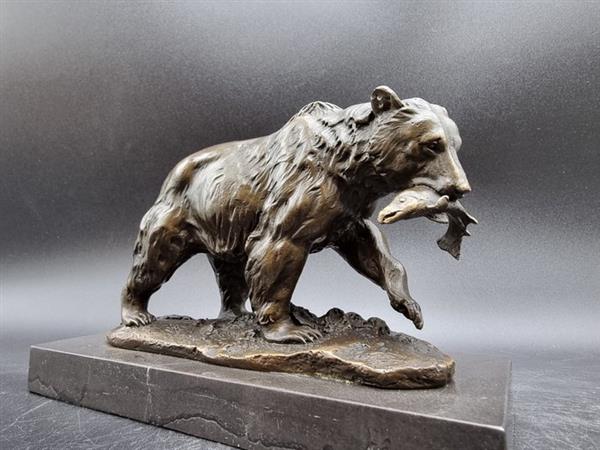 Grote foto beeld bronze grizzly bear with salmon 12.8 cm brons marmer antiek en kunst curiosa en brocante