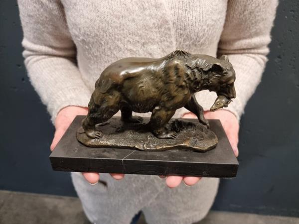 Grote foto beeld bronze grizzly bear with salmon 12.8 cm brons marmer antiek en kunst curiosa en brocante