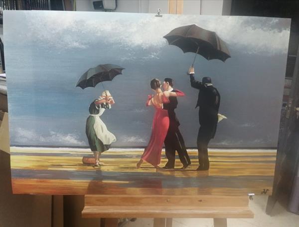 Grote foto after jack vettriano baile en playa con paraguas antiek en kunst curiosa en brocante