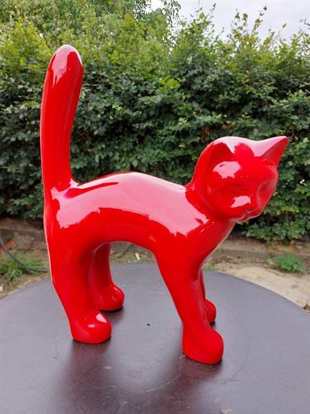 Grote foto beeld garden statue cat color red 46 cm polyresin antiek en kunst curiosa en brocante